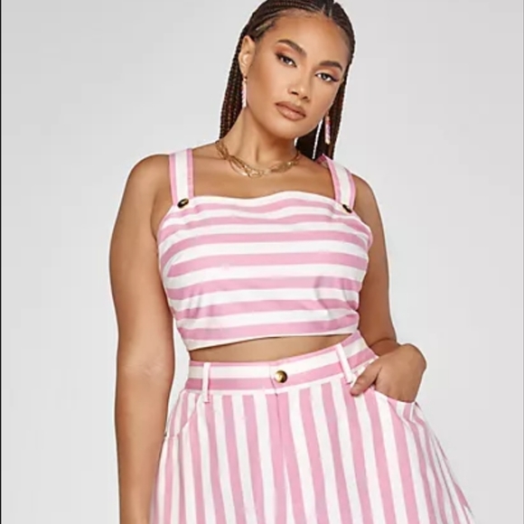 FTF x GarnerStyle Linen crop top & short set. Pink and white stripe, size 4x - Picture 4 of 6